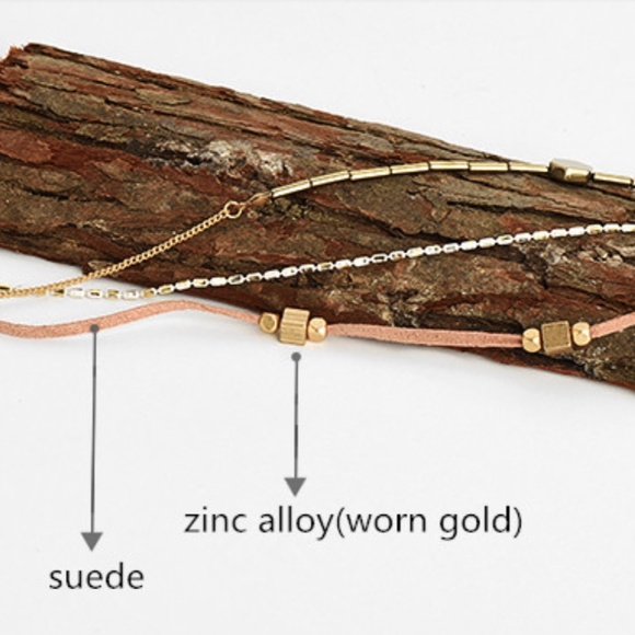 Suede Beaded Triple Layered Gold Choker Necklace - Picture 6 of 8